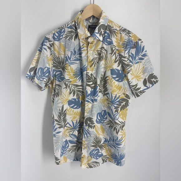 Express Other - Express Hawaiian Shirt Mens Button Front Yellow /Blue - Large